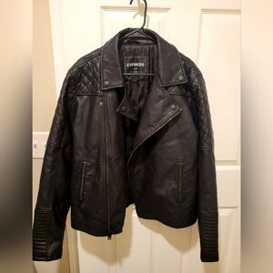 EXPRESS mens Black vegan leather jacket.